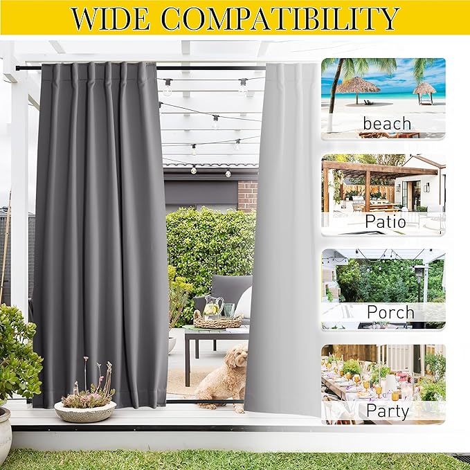 NICETOWN 2 Panels Outdoor Curtains Waterproof Pocket & Back Tab on Top & Bottom - Image 8