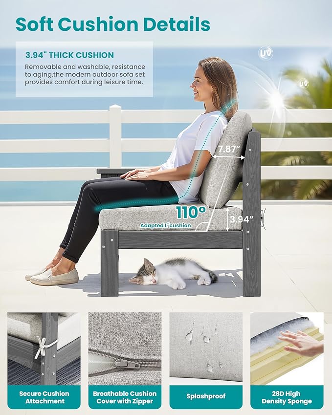 SERWALL 3 Pieces Patio Sofas, All-Weather Outdoor Couch Sectional Set, Patio - Image 5