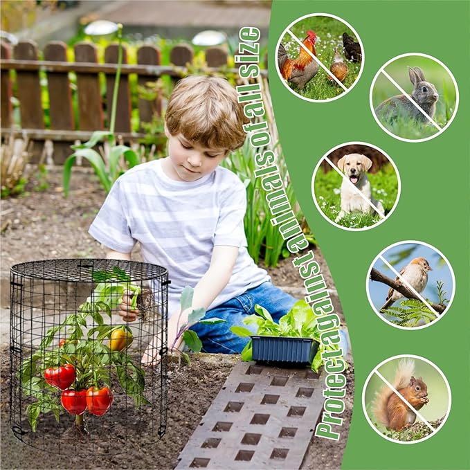 Plant Cages Supports 5 Sets Black Vinyl Coated Wire Garden Protectors