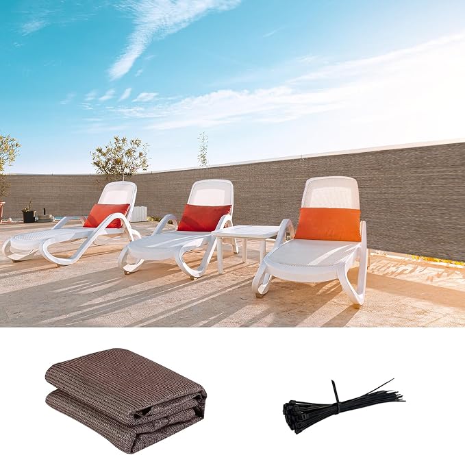 LOVE STORY Custom Size 3.3'x20' Brown Balcony Privacy Screen, UV Block Privacy by LOVESTORY