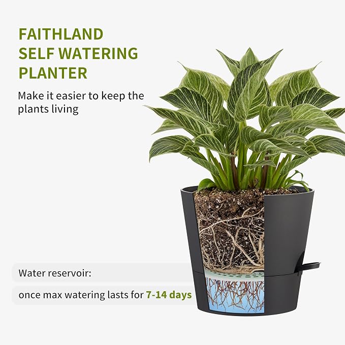 FaithLand 6-Pack Black Self Watering Planter Pots - Image 3