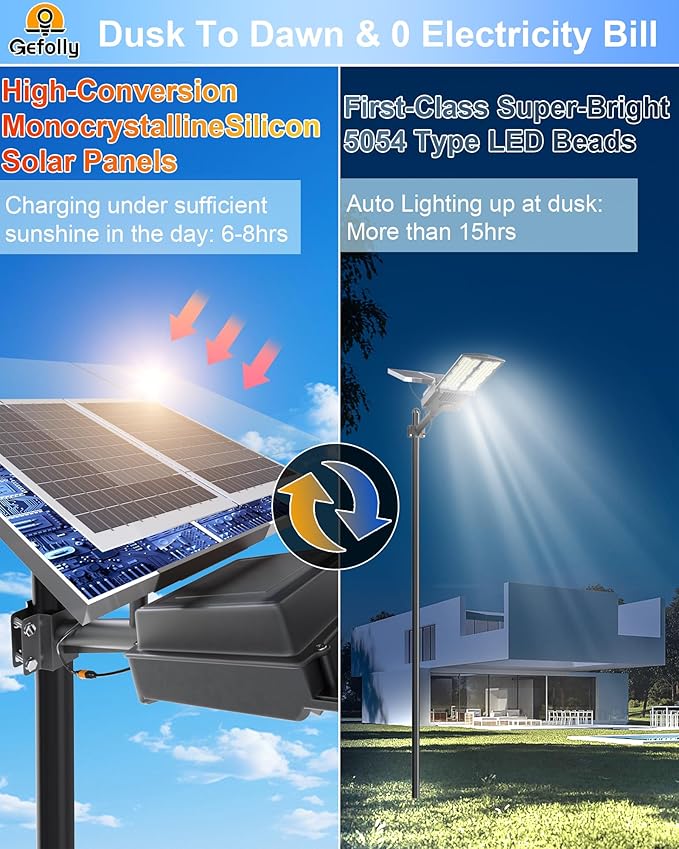 Street Area Lighting with 104 LEDs, Black Aluminum Solar Outdoor Light
