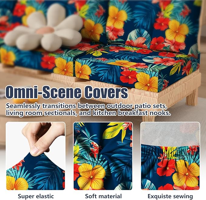 Cushion Covers 8 Pack Stretch Fit Patio Slipcovers Big Flower Print