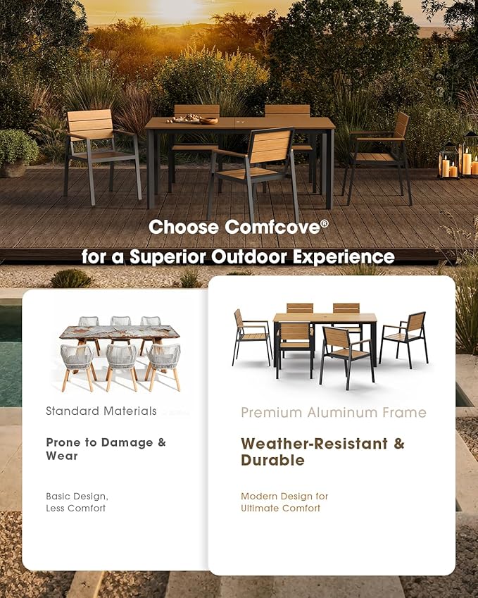 Outdoor Patio Dining Chairs Set of 2, Aluminum & HDPS All-Weather Dining Chairs - Image 5