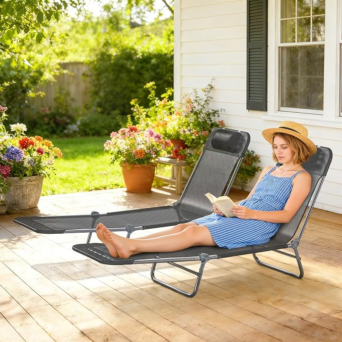 Outsunny 2 Piece Folding Chaise Lounge Chairs, Pool Sun Tanning Chairs - Image 6