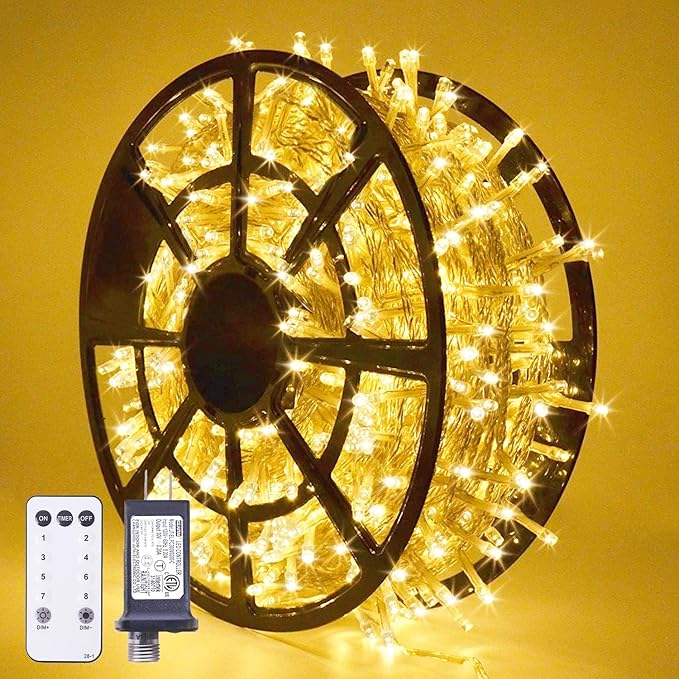 String Lights, 168 ft Warm White, 600 LEDs with Remote