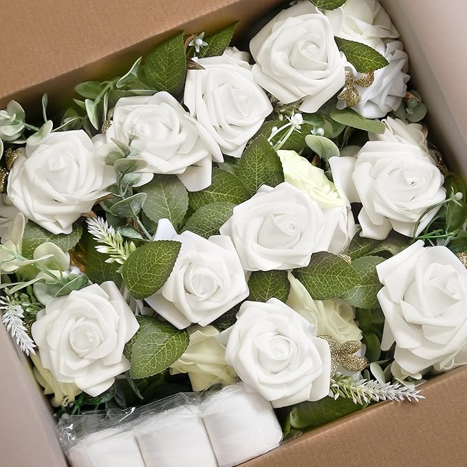 Artificial Rose Chair Flowers for Wedding Aisle, Set of 10 in White