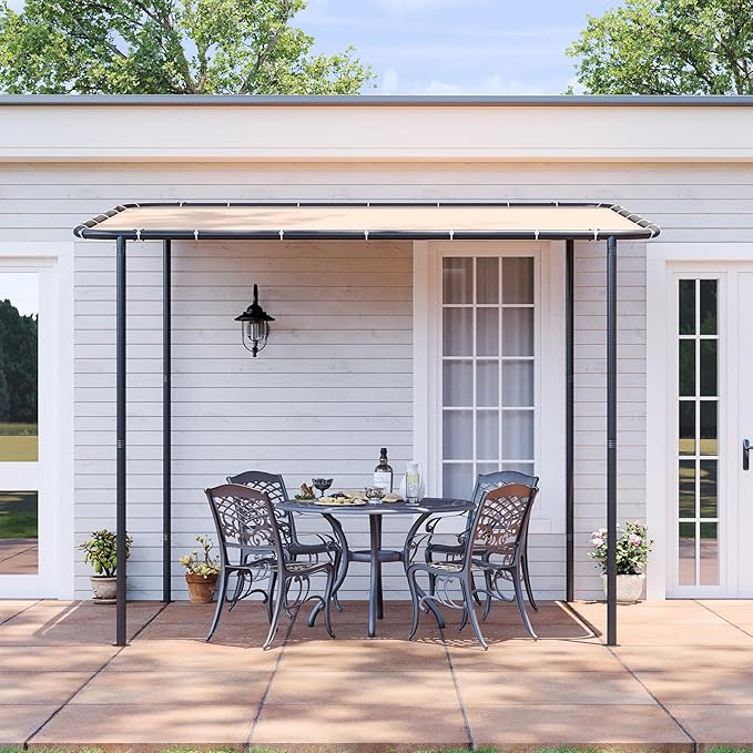 Lean-To Gazebo 10x6 ft Khaki Sloped Roof Pergola, UPF50+ Shade