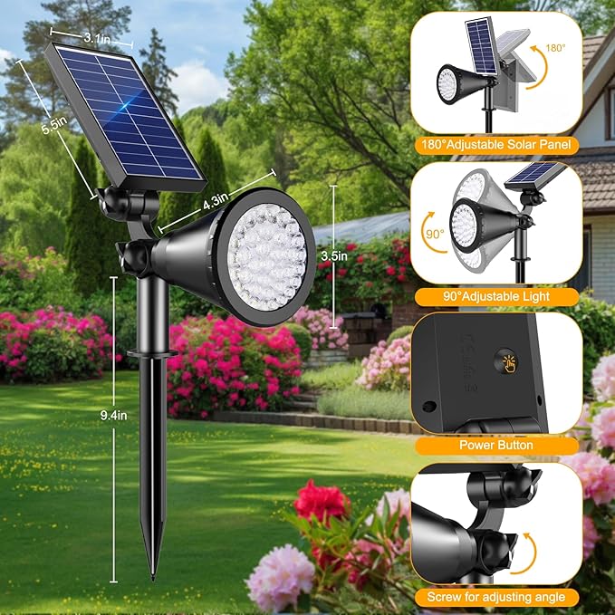 Solar Spot Lights Outdoor, 36 LEDs 1000LM Adjustable Solar Lights Outdoor - Image 7