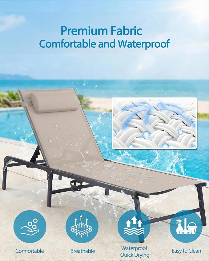 2 Pack Foldable Chaise Lounge Chair - Image 5
