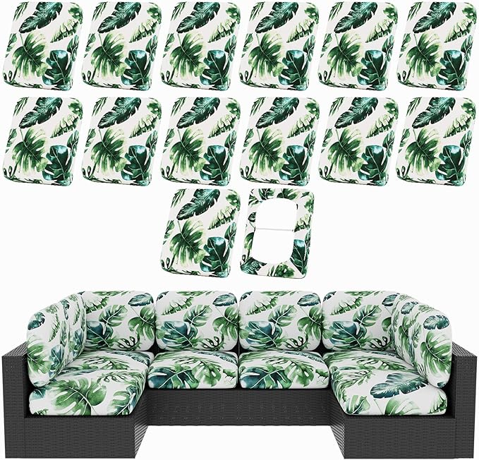 Cushion Covers for Patio Furniture, Monstera Print, 14-Piece Set