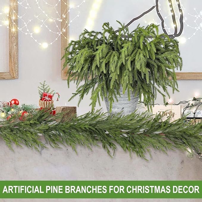 Artificial Pine Greenery Stems, 12 Pack, 18 Inch Green Polyethylene