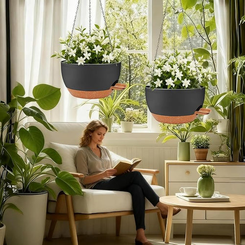 12 inch Hanging Planters for Indoor Outdoor Plants, 2 Pack Self Watering - Image 2