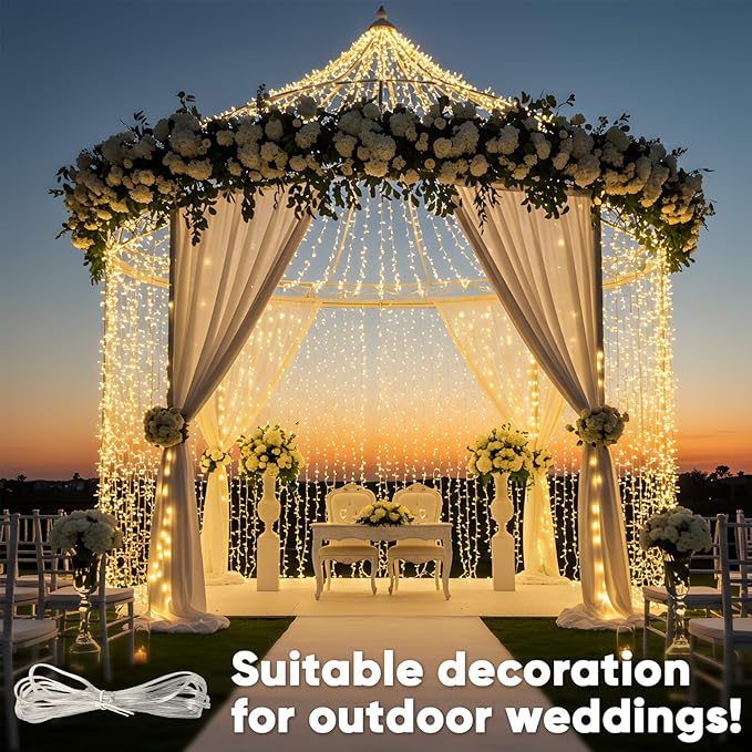 Curtain String Lights, 900 LED, Warm White, 8 Modes