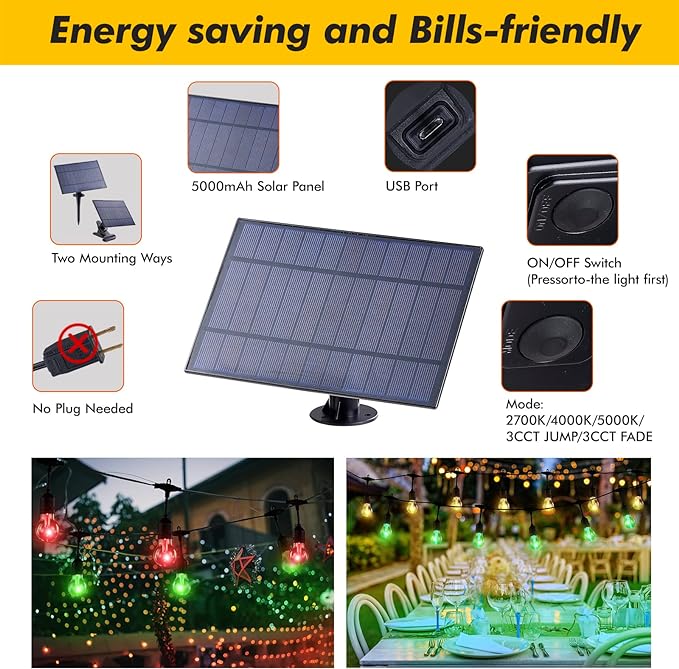 String Lights 96 FT Solar Outdoor LED, 8 Colors and Remote
