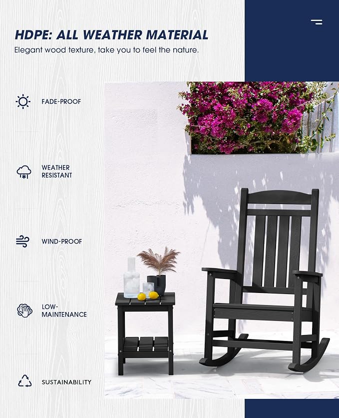 KINGYES Outdoor Rocking Chairs, HDPE All-Weather Patio Rocking Chairs High Back - Image 7