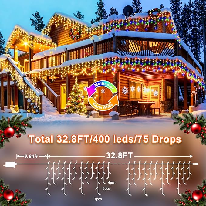 String Lights, 400 LED, 33 ft Outdoor Color Changing Christmas Lights