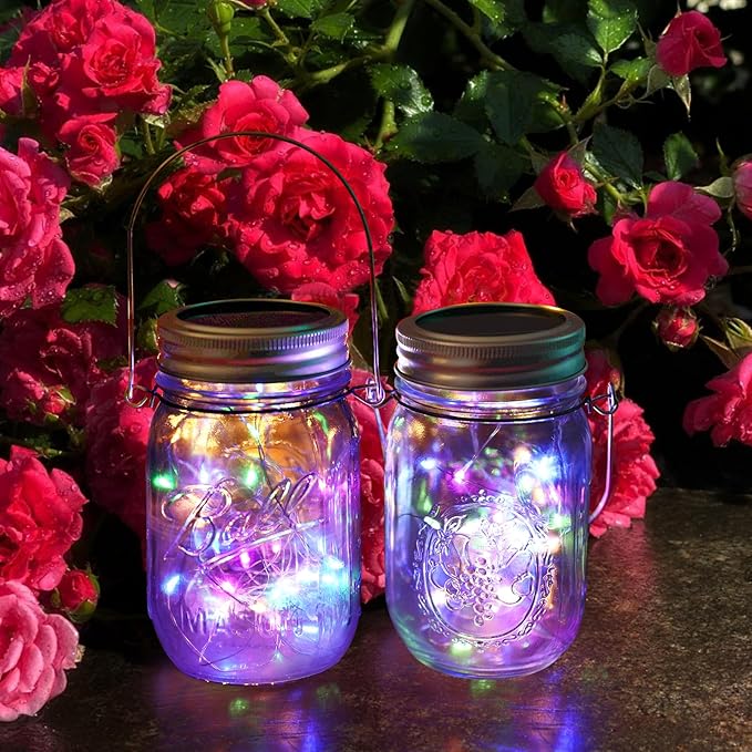 String Lights, 12 Pack Multicolor LED Solar Mason Jar Lights for Outdoor Use