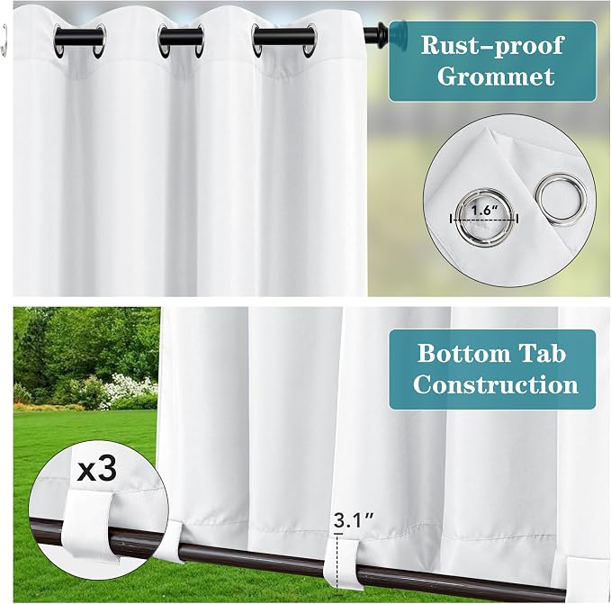 HolidayIdeas 4 Panels Gazebo Curtains Waterproof-Outdoor White Curtains 54x84 - Image 2
