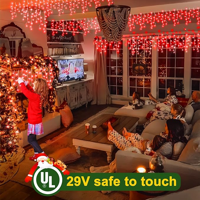 String Lights, 400 LED, 33 ft Red Outdoor Christmas Decor, 8 Modes