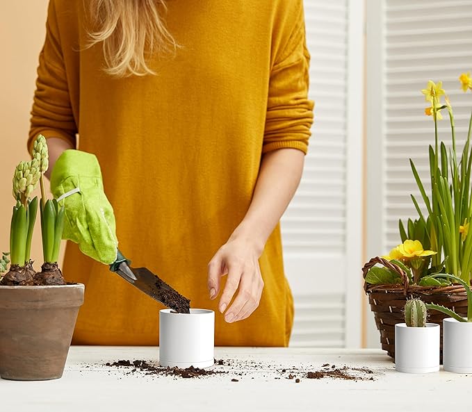 Planters, 12 Matte White Plastic Pots with Drainage Saucers, 3-Inch