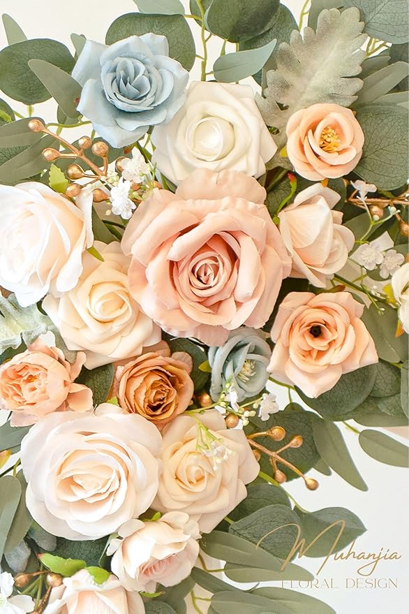 Artificial Flowers Wedding Arch Kit, 4 Pieces, Champagne and Blue