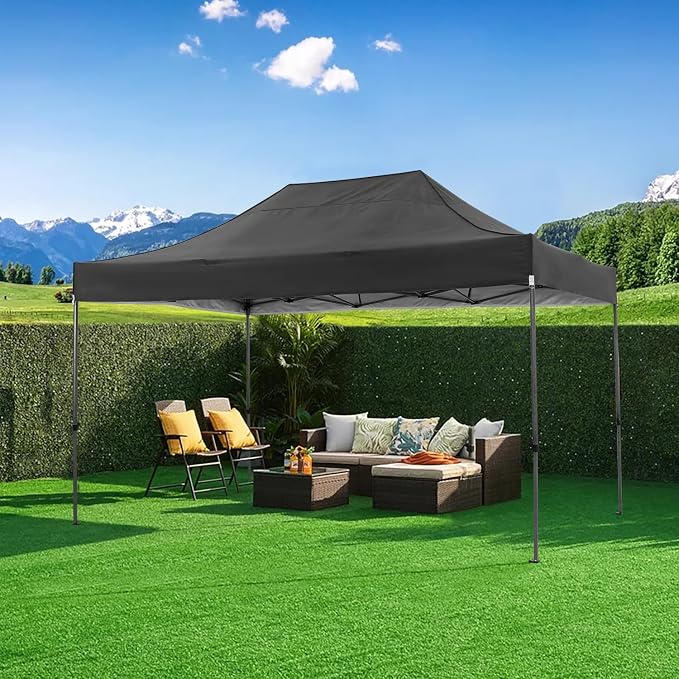 Gazebo Pop-Up Canopy 10x15 ft, Black Oxford, 4 Sidewalls