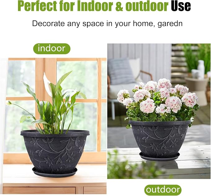 4 Pack 8 Inch Flower Pots for Outdoor Indoor, Plastic Plant Pots - Image 4