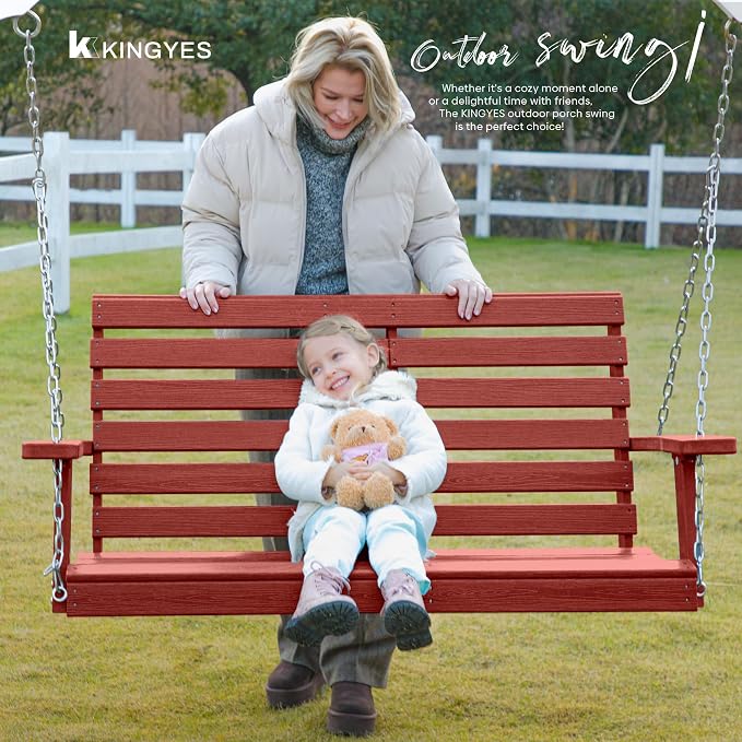 KINGYES Outdoor Hanging Porch Swing Set of 4, 2 Seat Patio Chair - Image 6