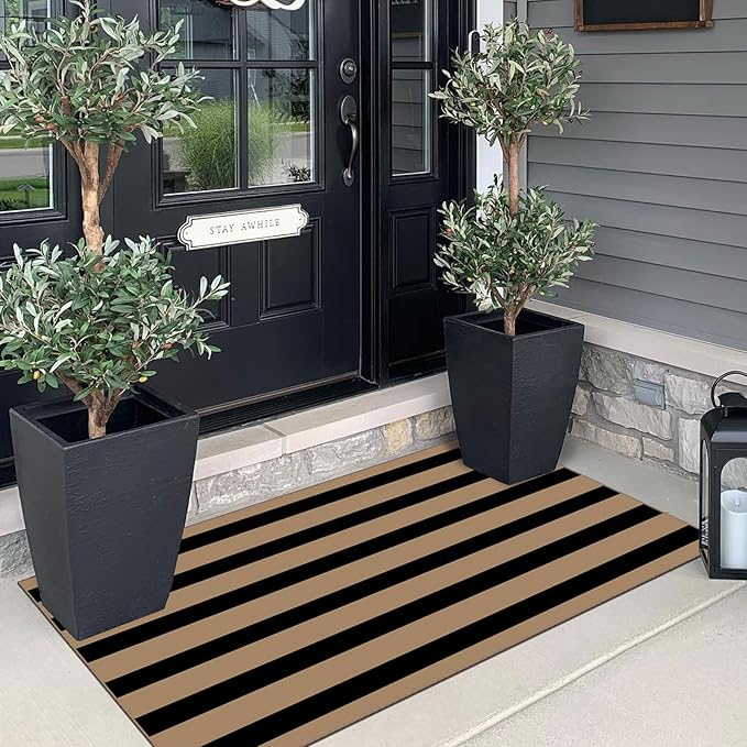 Outdoor Rug Striped Door Mat with Non-Slip Backing, 2 x 4 Ft