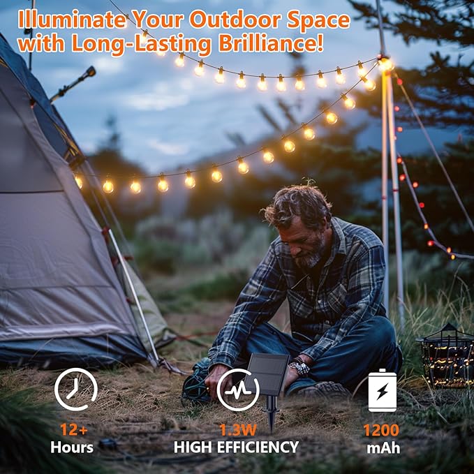 String Lights 31FT Solar G40 Warm White Black Outdoor