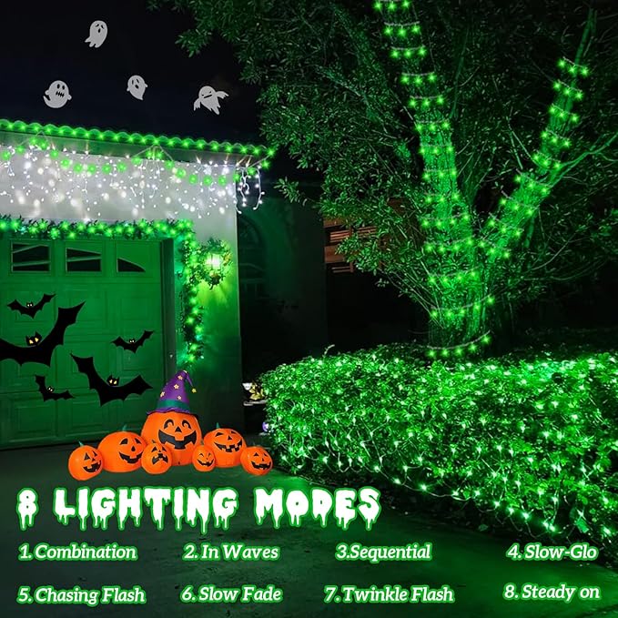 String Lights 165 ft 500 LED Green Outdoor Strand with 8 Modes