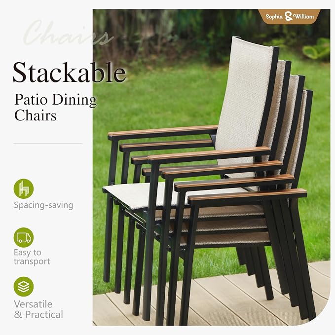 Sophia & William Outdoor Dining Set 7 Pieces, 6 Aluminum Stackable Chair - Image 2