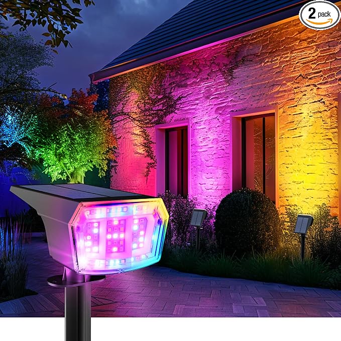 Color Changing Solar Spot Lights Outdoor, 9 Lighting Modes Colored Solar Lights by AUDERWIN