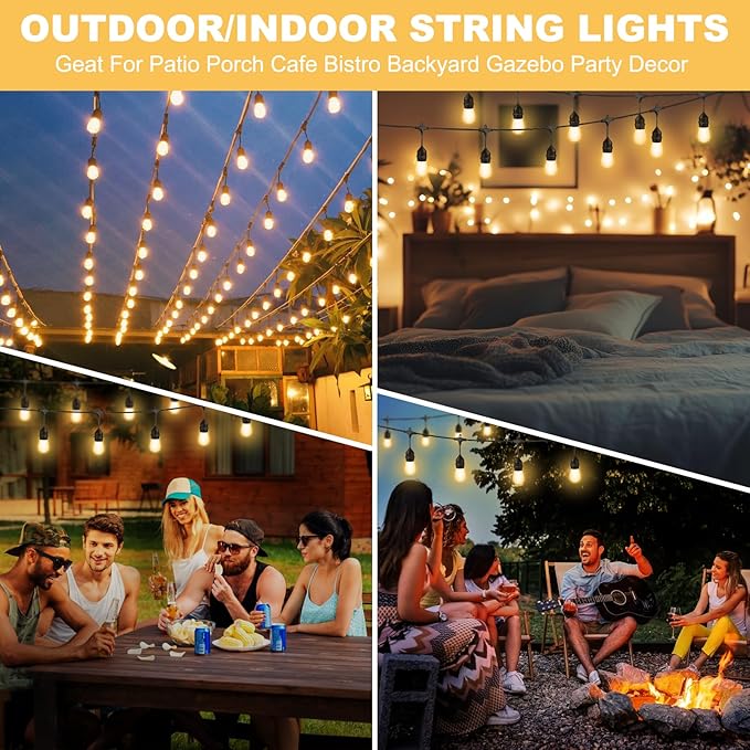 String Lights 50 FT Black Cord, Warm Yellow LED with Remote