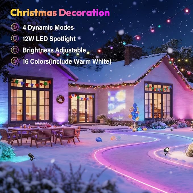 Christmas Spot Lights Outdoor Color Changing Landscape Spotlights, 12W RGBW LED - Image 3