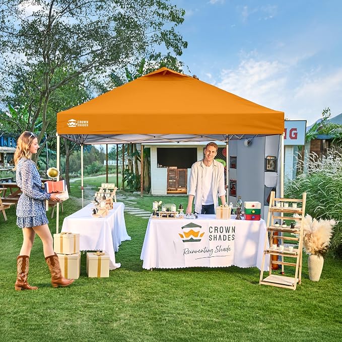 Pop-Up Canopy Tent 10 x 10 ft, Orange, Silver-Coated Fabric, UPF 50+ Shade