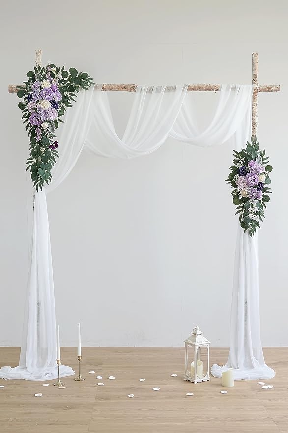 Artificial Flowers Wedding Arch Swag Kit, Purple Silk, 26Ft Draping Fabric