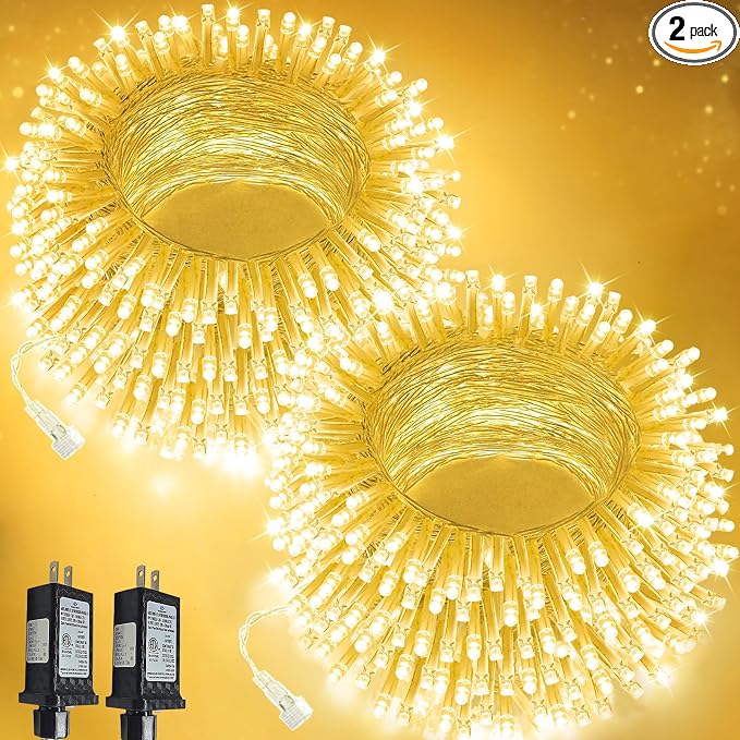 2 Pack 100 LED Connectable String Lights Indoor Outdoor, 33FT Clear Wire by SANJICHA