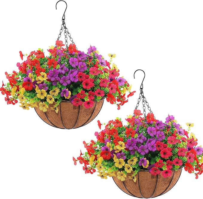 Artificial Flowers, 2 Hanging Baskets, 24 Flower Packs, Plastic
