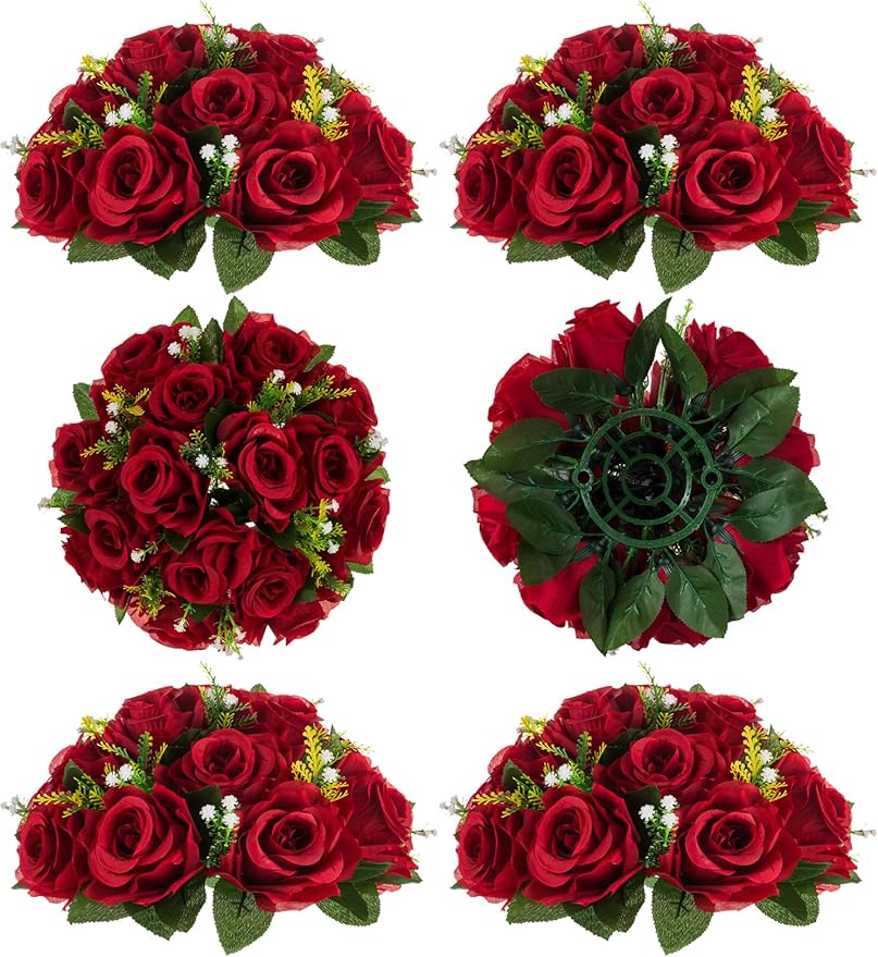 Artificial Rose Flower Ball, Crimson Faux Silk, Zip Ties Included