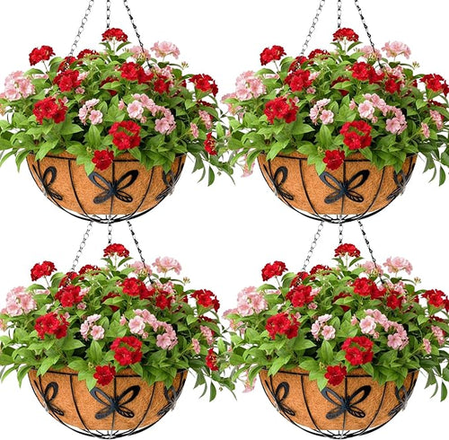 12 inch Metal Hanging Baskets For Plants Outdoor 4 Pack Round Metal Wire by JFFLYIT