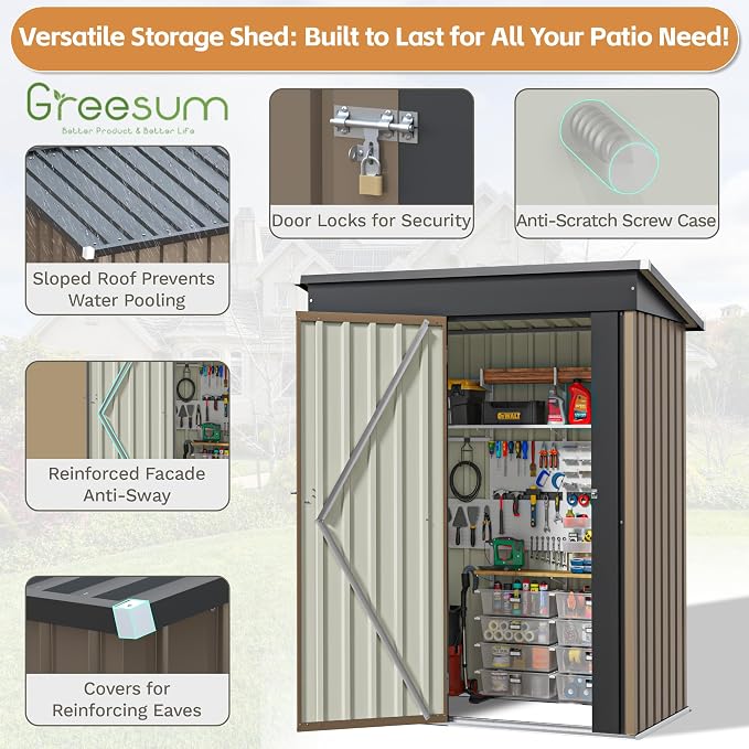 Greesum 5×3FT Outdoor Storage Shed, Metal Patio Storaged Sheds - Image 4