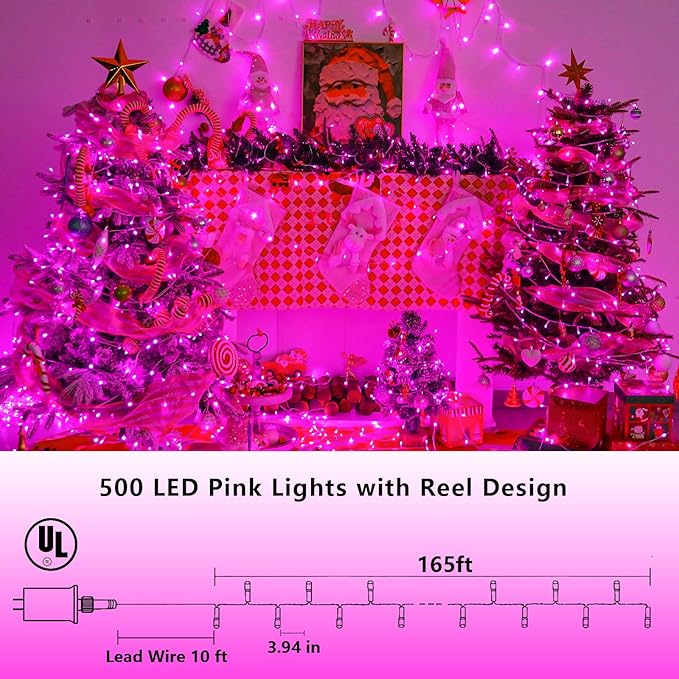 String Lights 500 LED Pink Waterproof Outdoor 165 Feet
