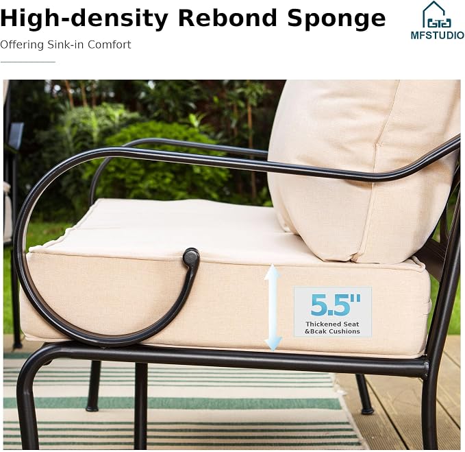 MFSTUDIO 5 Seats Large Metal Patio Conversation Sets, 4 Pieces Outdoor Patio - Image 3