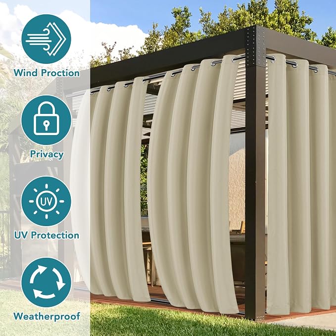 Outdoor Curtains 4 Panels 54 x 84 Inch Cream Waterproof Windproof