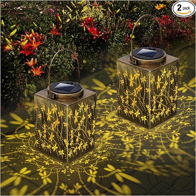 Solar Lanterns, 2 Pack, Bronze Metal, IP65 Waterproof for Outdoor Use