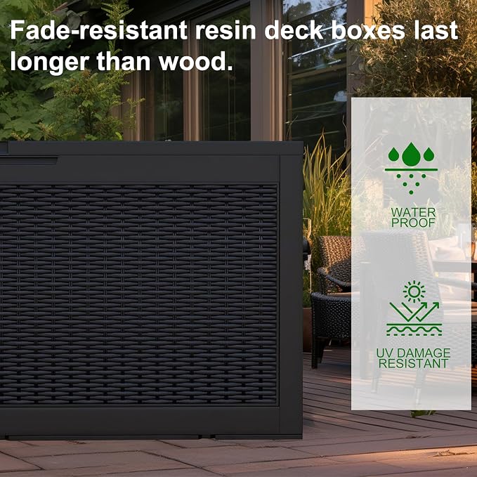 120 Gallon Resin Deck Box, Lockable Weatherproof Outdoor Storage Box - Image 4