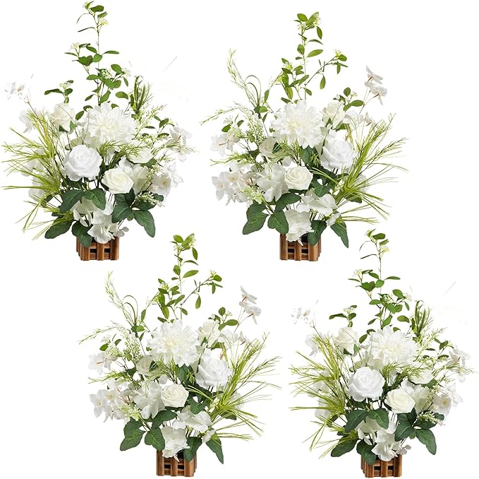 Silk Wedding Centerpieces Set of 4, 17.5 Inch Artificial Flower Arrangements