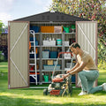 Storage Shed 6 x 4 FT Galvanized Metal with Lockable Doors, Brown